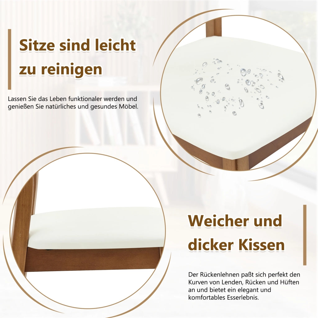 Sedia da pranzo set da 2 con Schienale Ovale ergonomico e Maniglia integrata in Legno di hevea PU Bianco