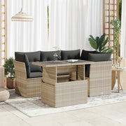 Set Divano da Giardino 5pz con Cuscini Grigio Chiaro Polyrattan