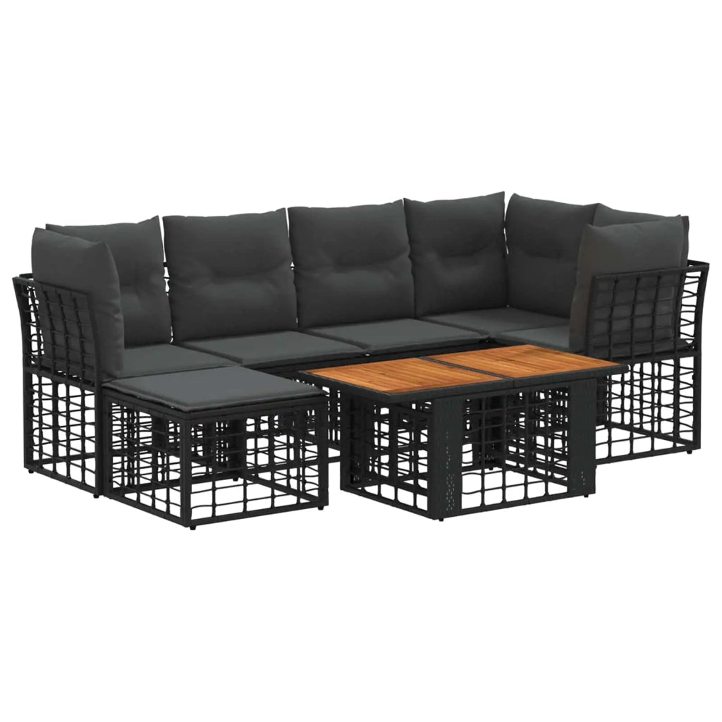Set Divano da Giardino 7 pz Nero e Grigio scuro polyrattan 3437887
