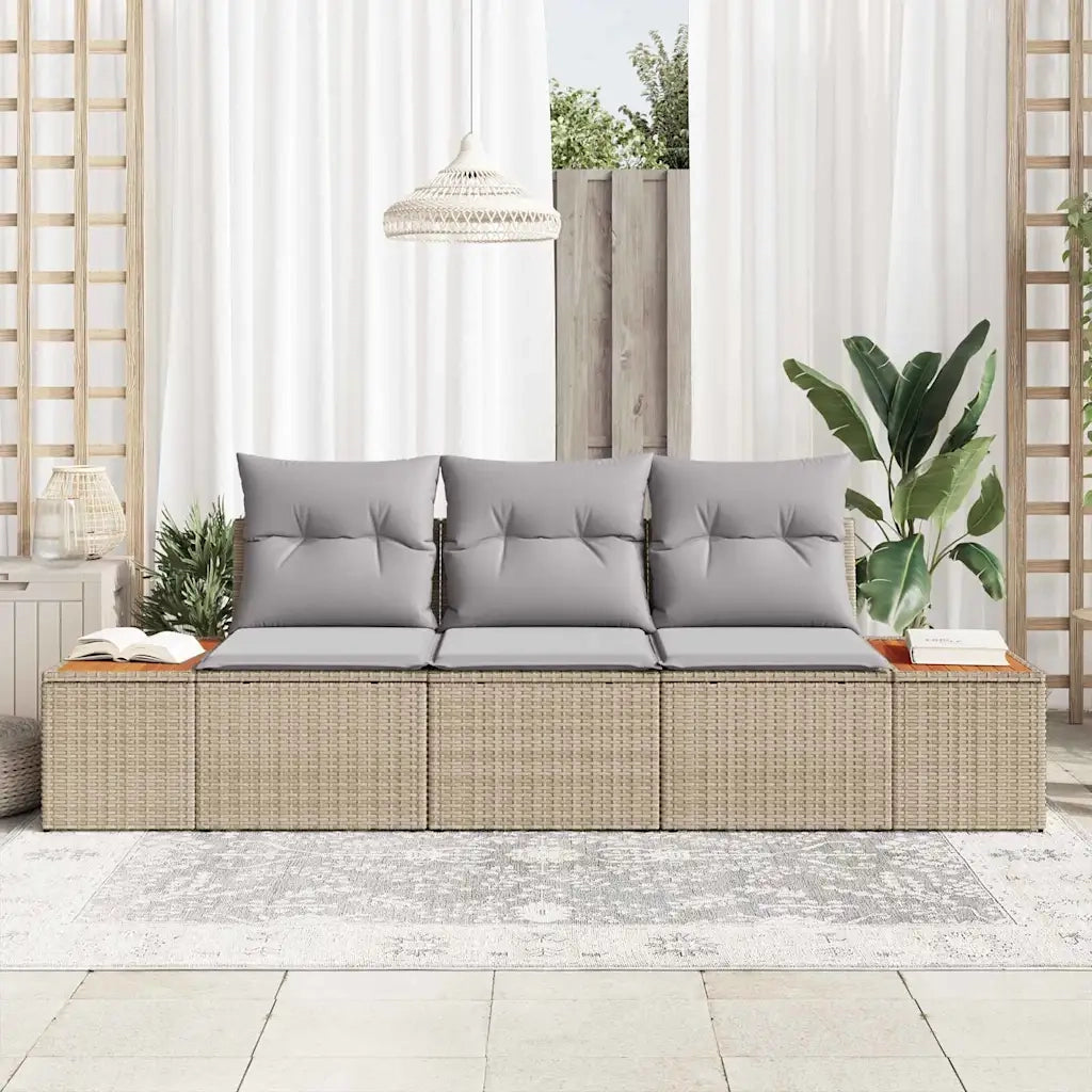 Set Divano da Giardino 3 pcs beige e grigio chiaro Poly Rattan