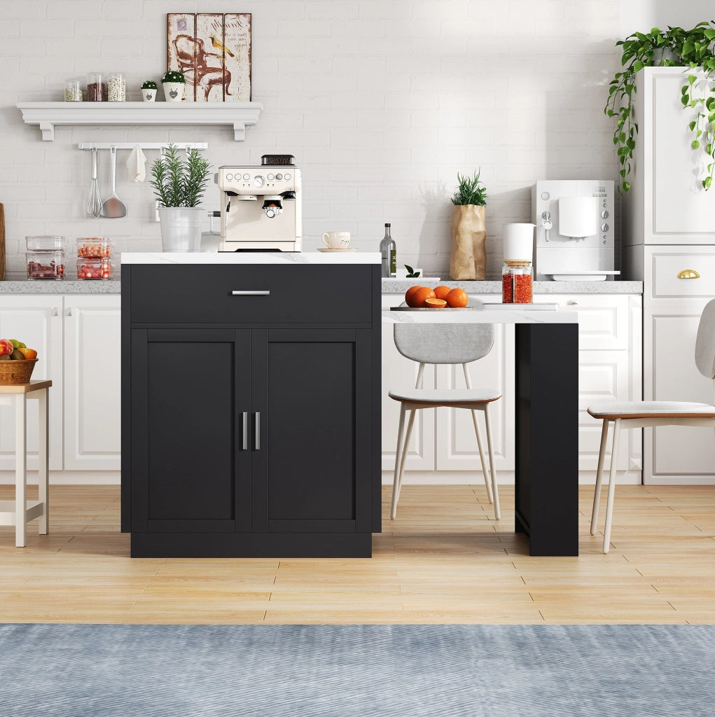 Isola cucina 211x55x89.5 cm con tavolo allungabile per 2-6 persone; MDF; nero