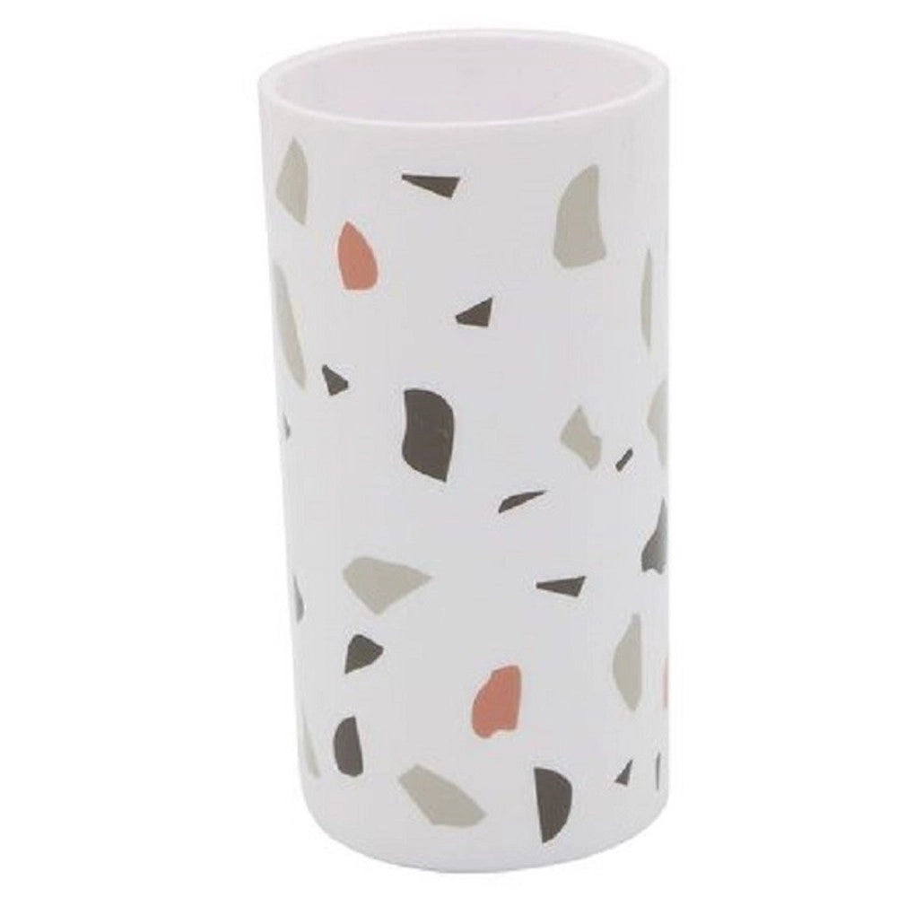 Trade Shop - Bicchiere Porta Spazzolino Graniglia Bianco Multicolore Plastica 13x6.5cm 69840 -