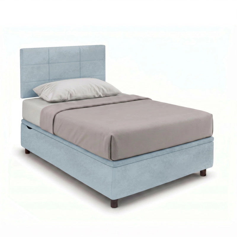 Letto imbottito Singolo 80x200 cm Square - Contenitore,Microfibra,Azzurro
