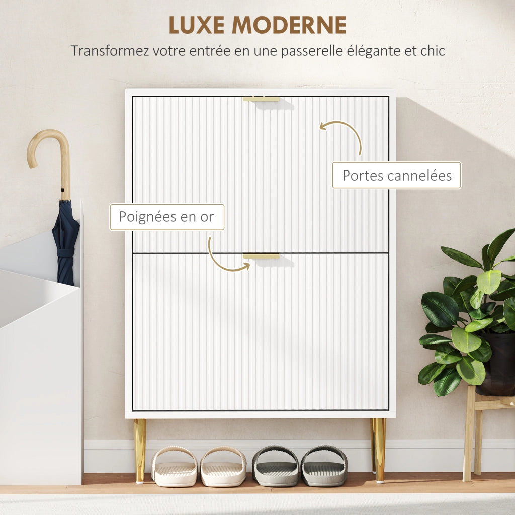 Scarpiera con 2 cassetti, ante e ripiani regolabili ¨C Zephmum ¨C Bianco 60x24x91,5cm