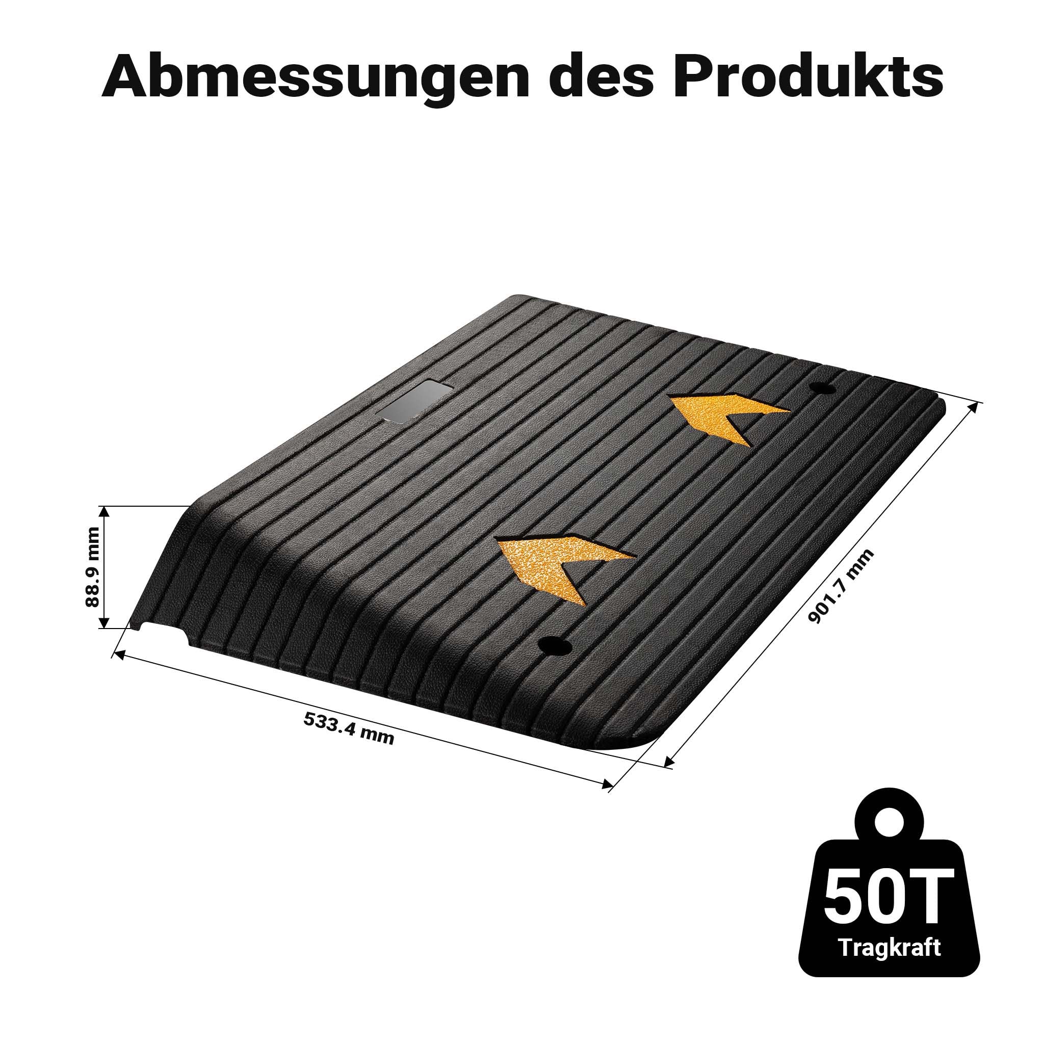 Rampa in gomma per marciapiede e soglia 901,7x533,4x88,9 mm max 50 t con elementi riflettenti