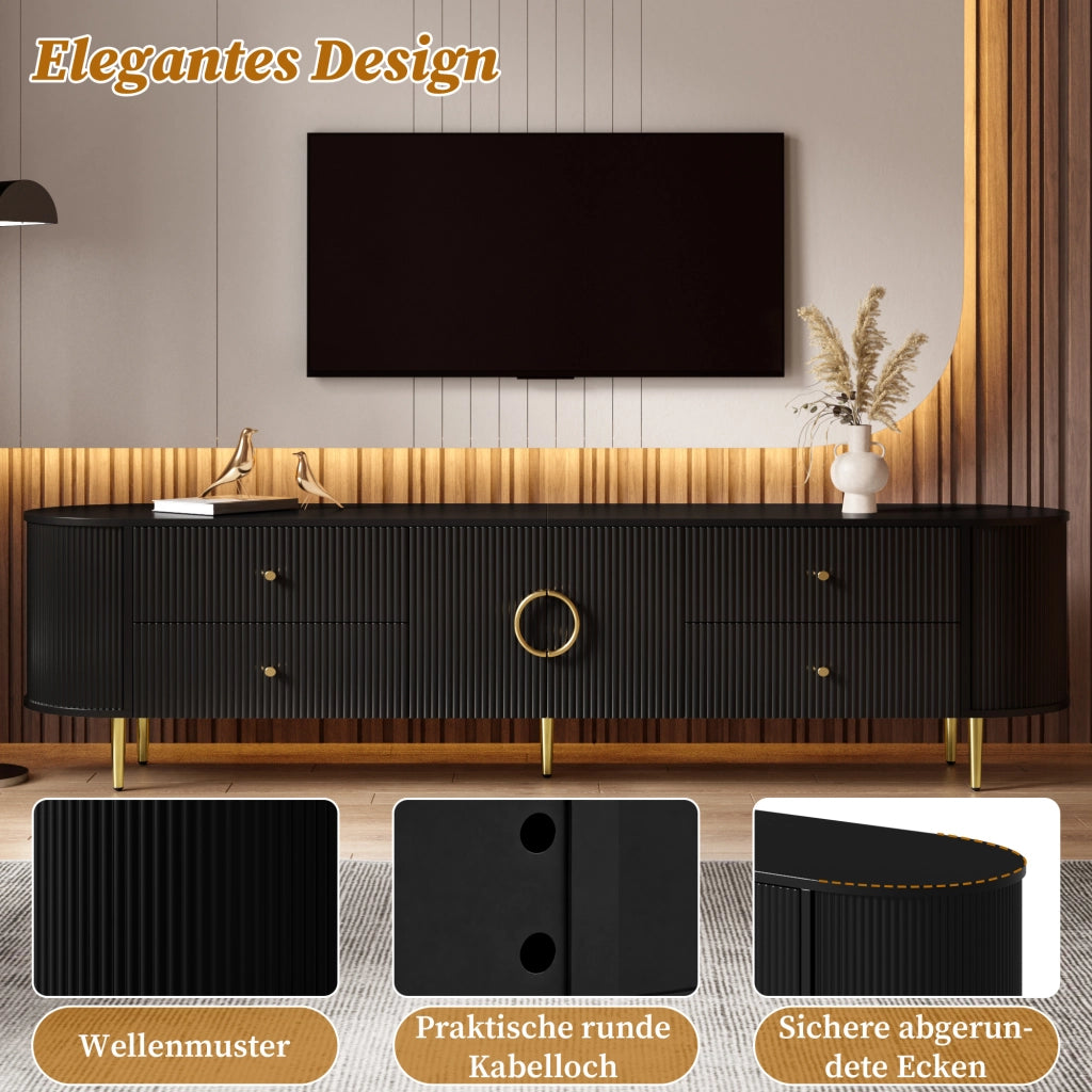 Mobile TV con ante a onde tridimensionali e cassetti; 180 x 40 x 38 cm; MDF nero