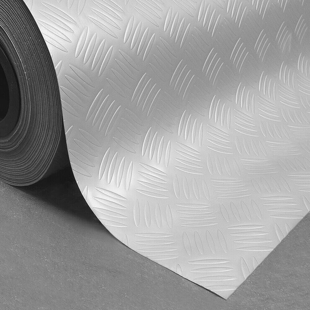 Tappeto Gomma Copri Pavimento 140x20 mt Effetto Lamiera Zerbino Antiscivolo Isolante Robusto Grigio