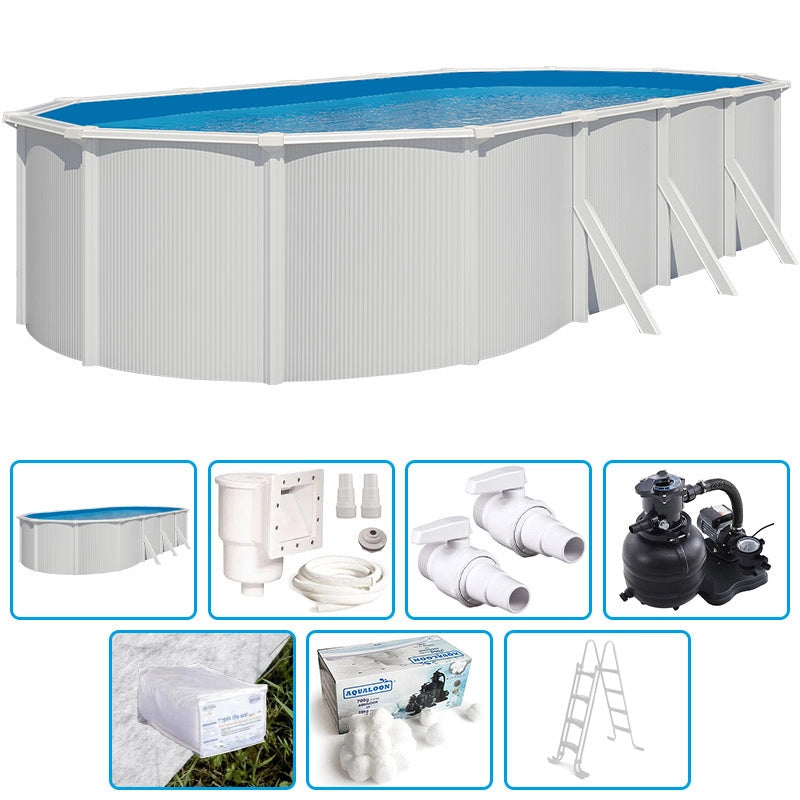 Piscina Fuori Terra Steel White - 7,30 X 3,65 X H.1,32 M - Kit Base