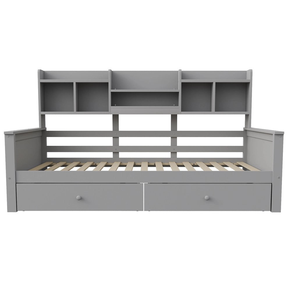 Letto Singolo a Soppalco con Cassetti e Scaffali ¨C Xylo ¨C Massello Grigio 90x200