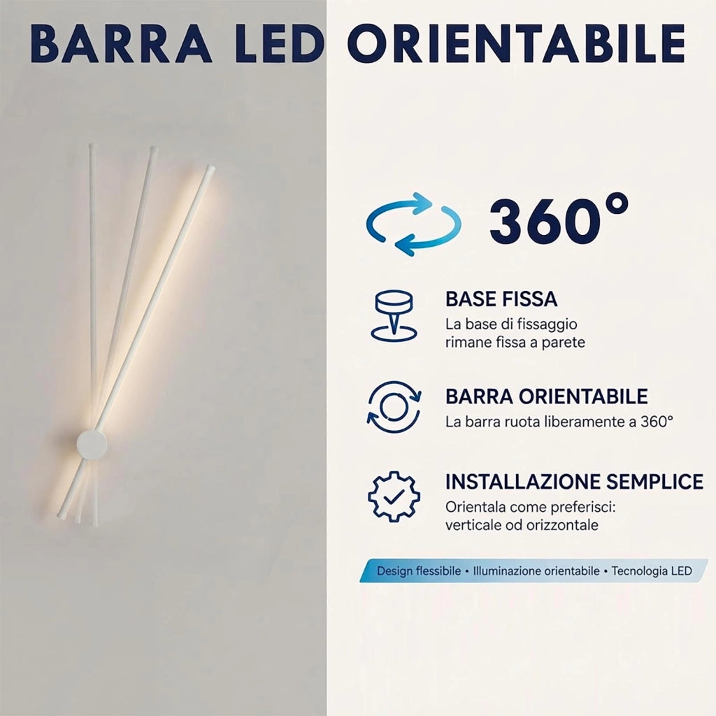 Applique Barra Luminosa Lineare LED 12W CCT Lampada Decorativa Moderna Parete Luce Orientabile Soggiorno Camera da Letto 230V BIANCO