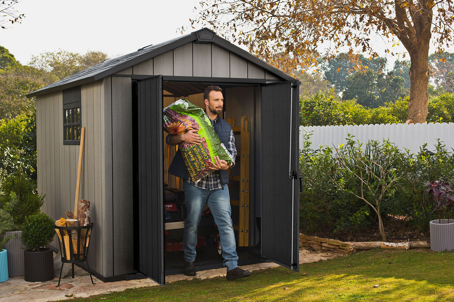 Casetta da Giardino 229x287x242 cm Keter Oakland 759 Duotech Effetto Legno Spazzolato Grigio