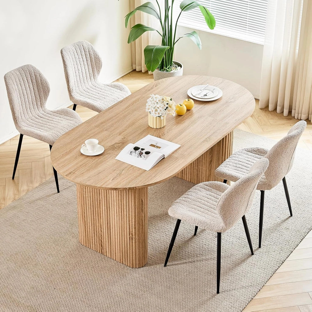 GrandCA HOME Tavolo da Pranzo Ovale in Legno, Tavolo da Cucina Moderno da 180 CM, Ampia Scrivania in MDF per 6-8 Persone (Marrone Chiaro)