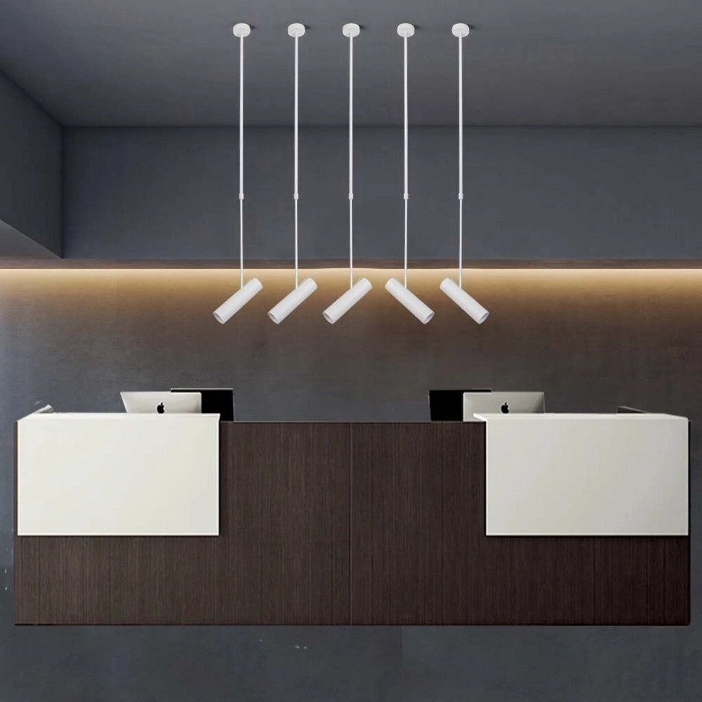 Trade Shop - Lampadario Portafaretto Pendente A Sospensione Lampada A Cilindro Gu10 Asta Regolabile 209 - Bianco