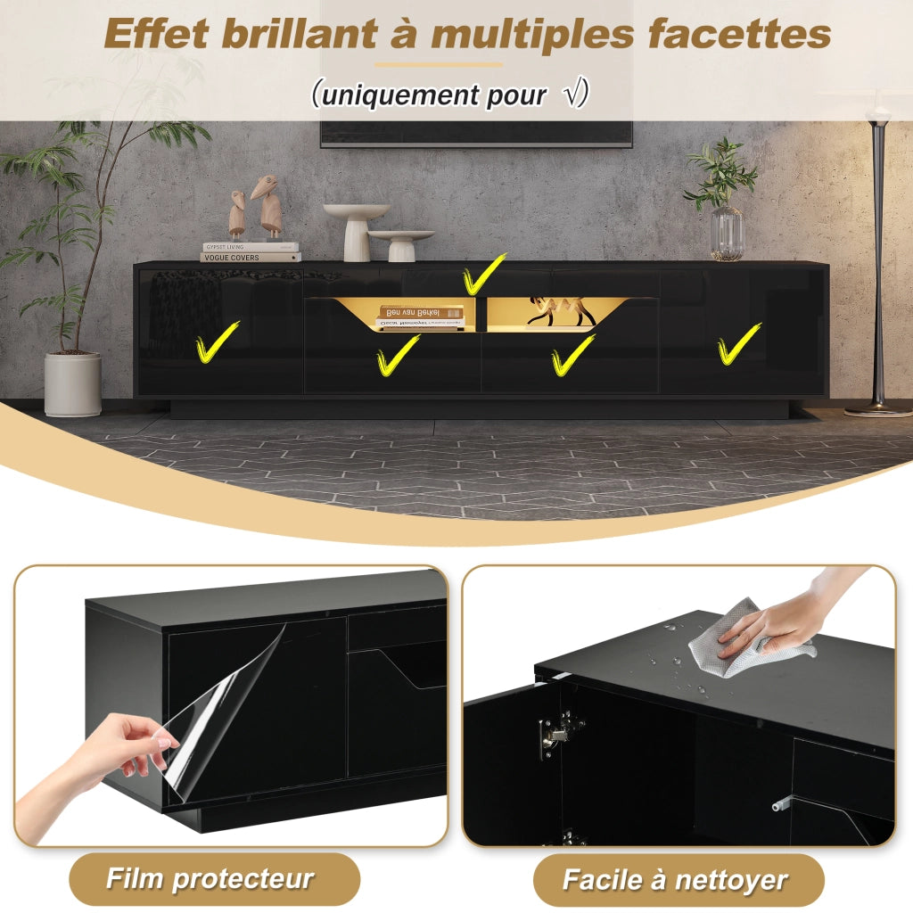 Mobile TV con 2 cassetti; 2 vani aperti e 2 ante; LED controllato da app; per soggiorno; 180 × 40 × 45 cm