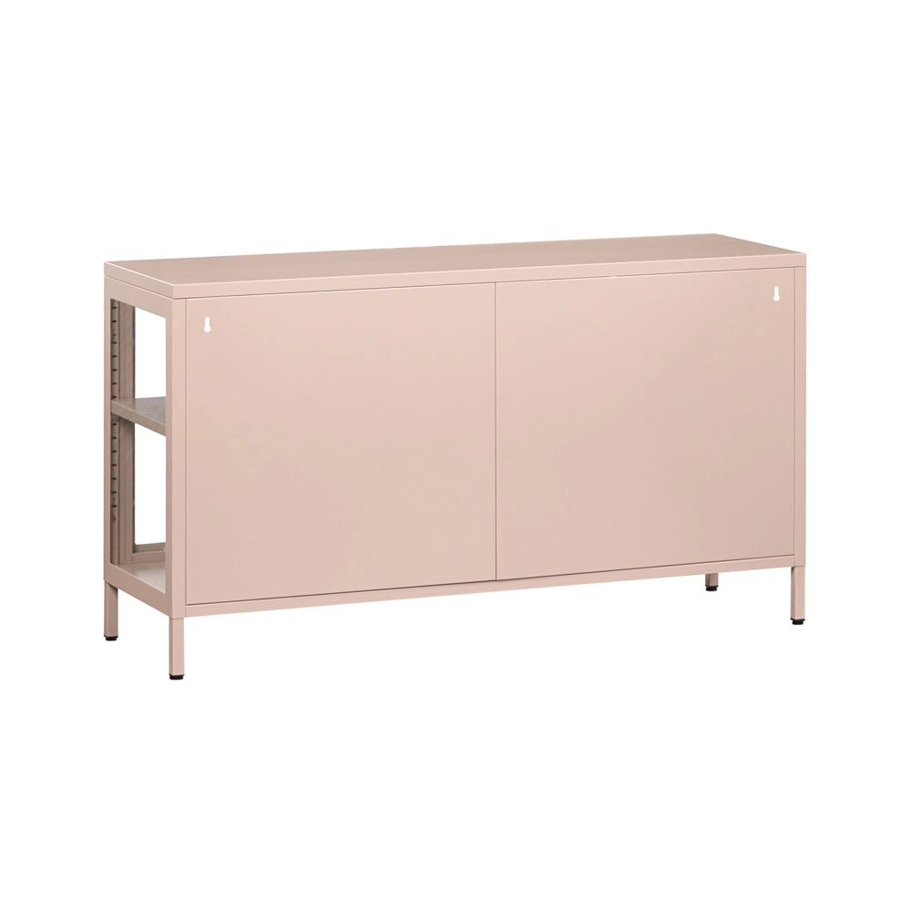 Credenza in acciaio con vetro temperato a 3 ante e ripiani regolabili beige arredi per il soggiorno dal design moderno.