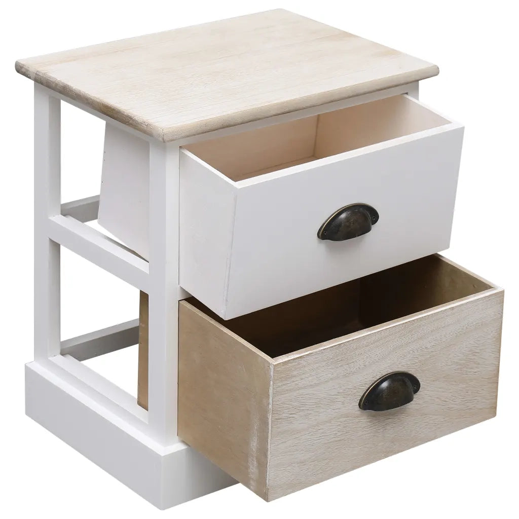 Comodini 2pz Bianco e Naturale 38x28x45cm in Legno di Paulonia  cod mxl 31220