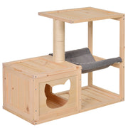 Letto per Gatti con Amaca e Tiragraffi in Legno ¨C zephmum ¨C Naturale 70x35x60 cm