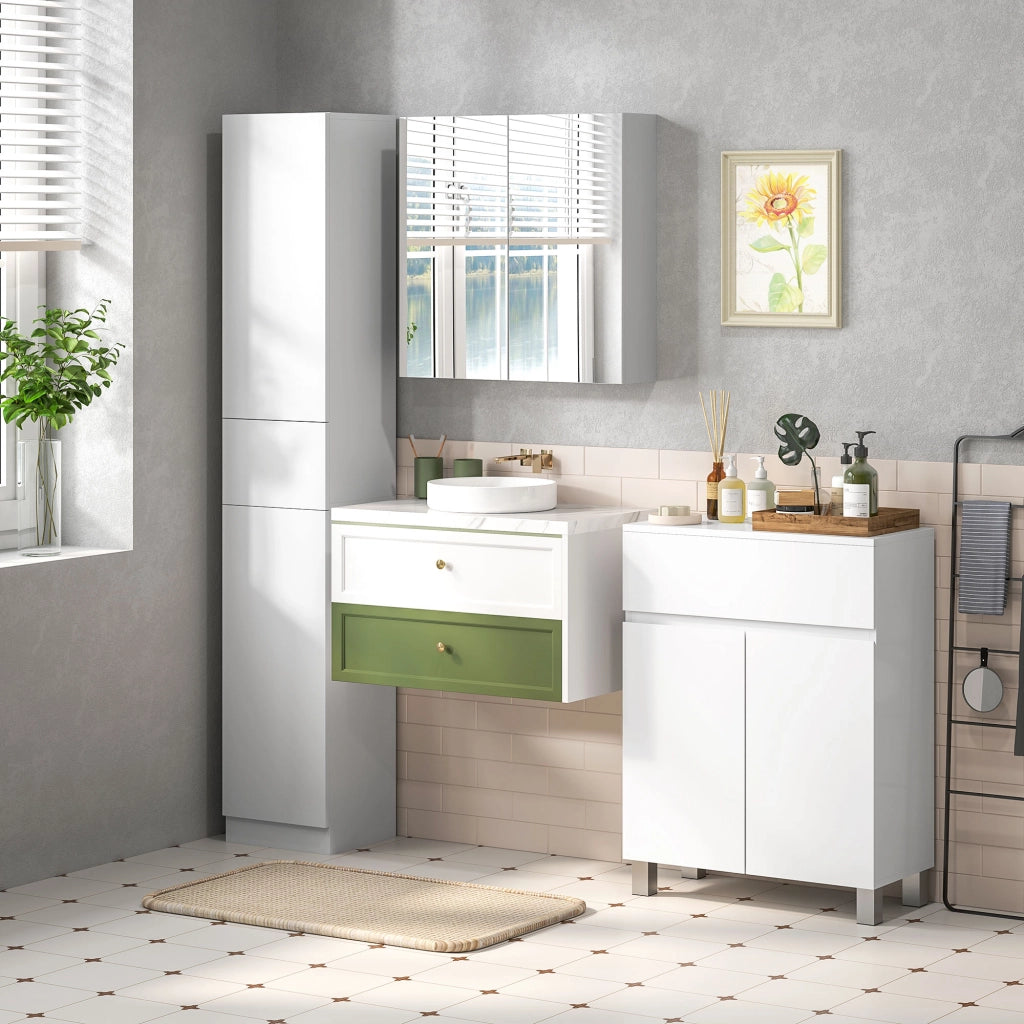 Armadietto da Bagno con Specchio 60x15x60 cm a 3 Ripiani Interni Regolabili in Legno e Vetro Bianco