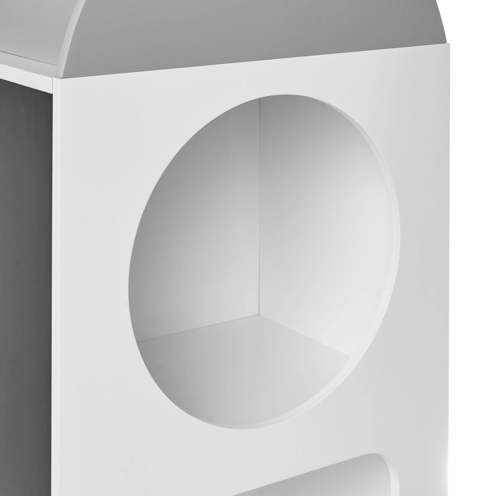 Libreria per bambini in MDF bianco a 3 ripiani per cameretta con lavagna, forma di astronave, stile scandinavo
