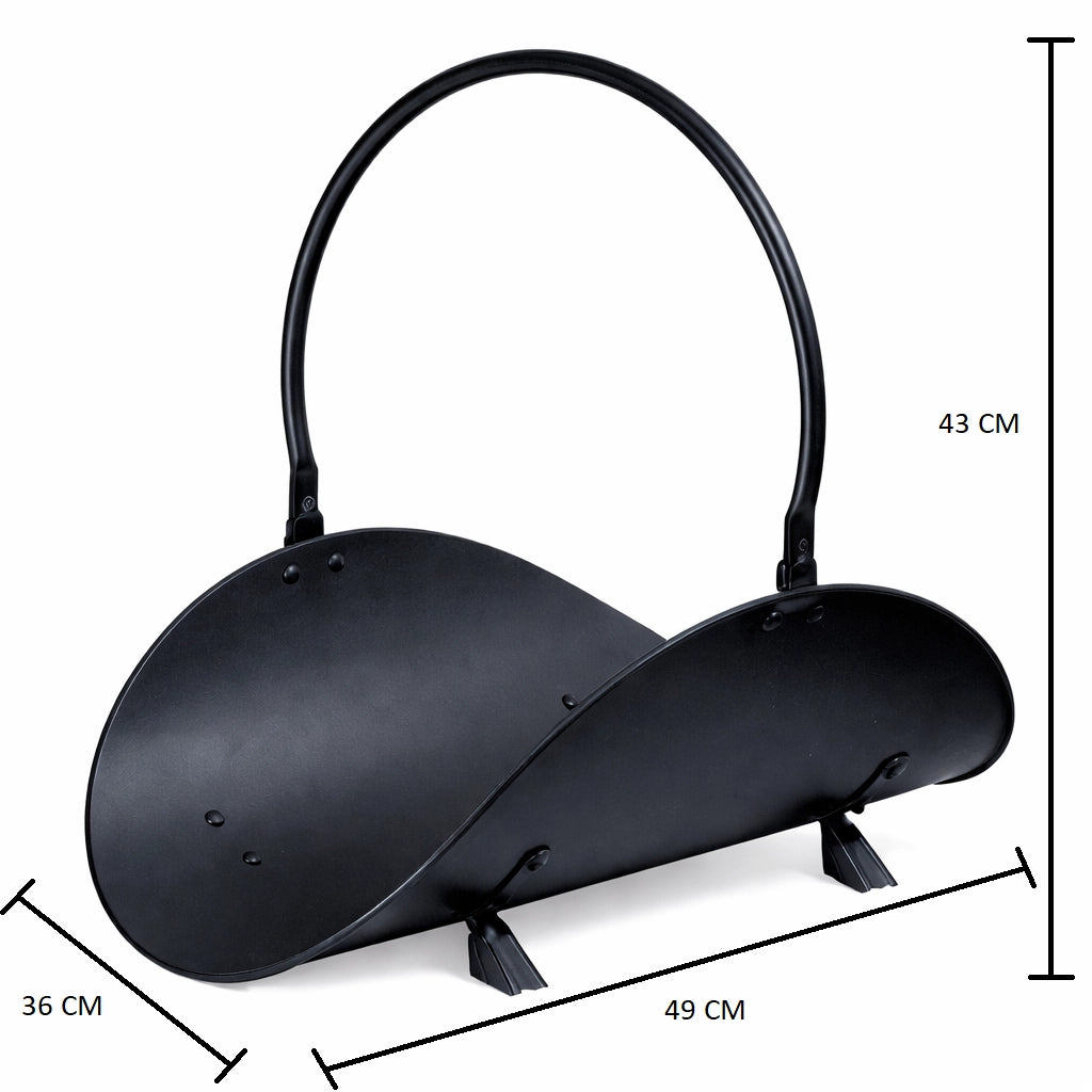 Portalegna da interno per camino 49 x 36 x H 43 cm – Nero con manico ad arco