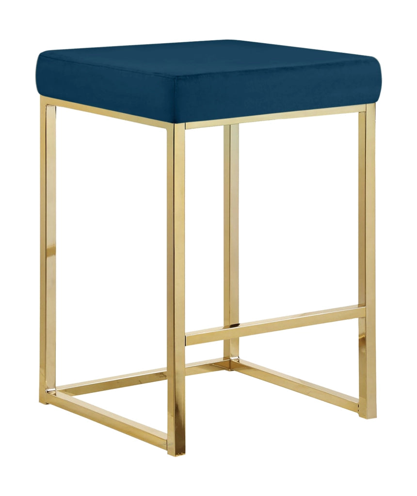 Sgabello Moderno In Velluto Sedile imbottito Gambe In Acciaio Dorato Senza Schienale Casa Sedia Cucina Bar Pub Seduta Rialzata Di Design - Petrolio