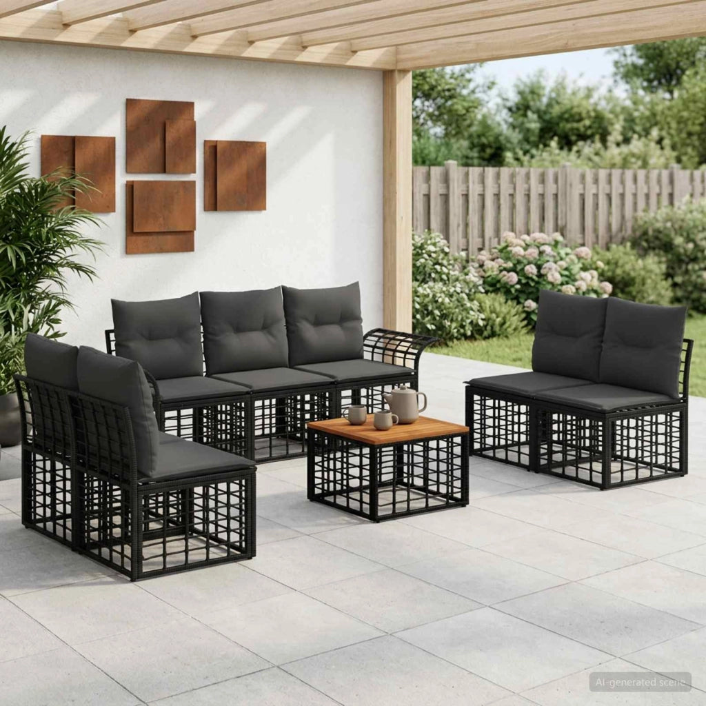 Set di divani da esterno 8 pz Nero e Grigio scuro Poliestere 3437669