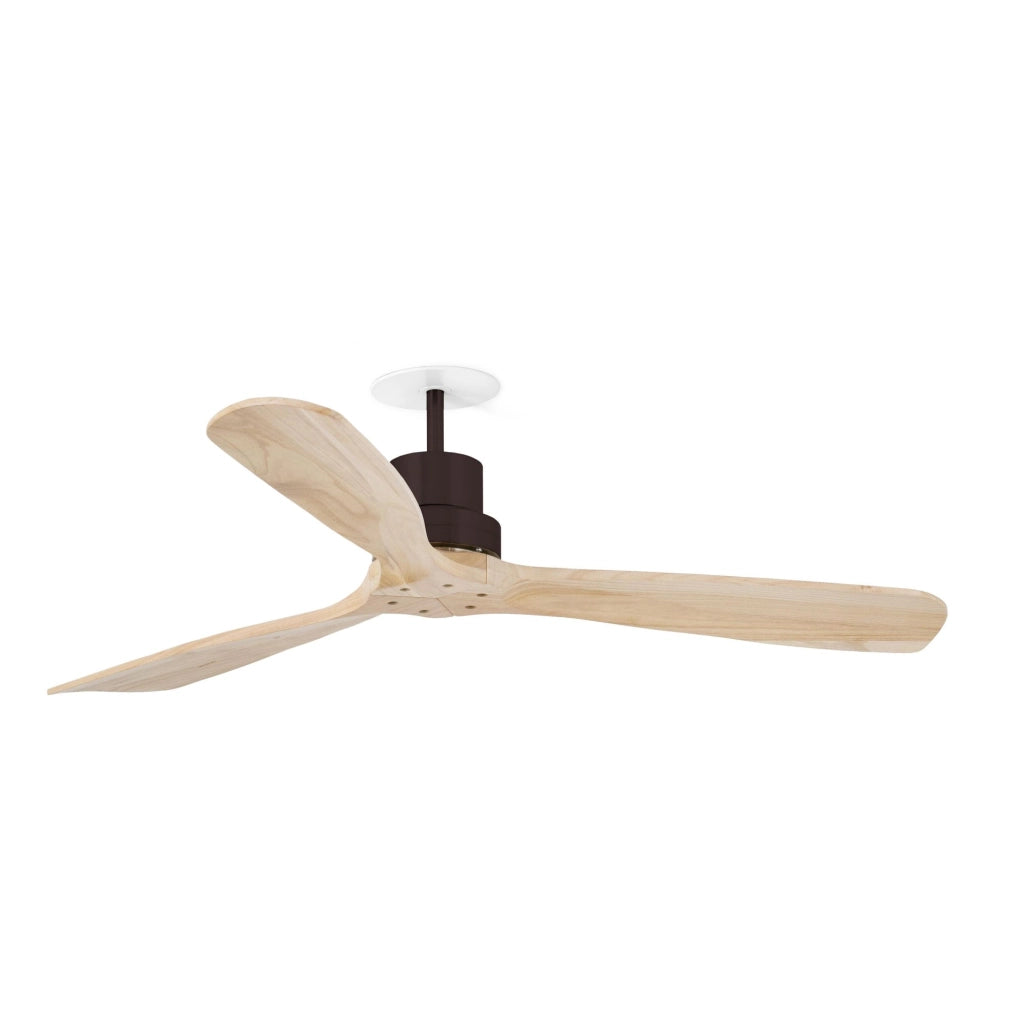 FARO Ventilatore da soffitto Lantau in acciaio marrone, pale effetto pino, motore DC 6 velocità con funzione inversa, per soffitti inclinati FARO-33562DCR