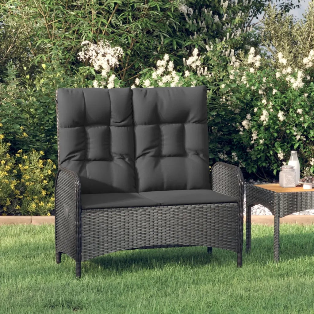 Panca Reclinabile da Giardino con Cuscini 107cm Polyrattan Nera 319894