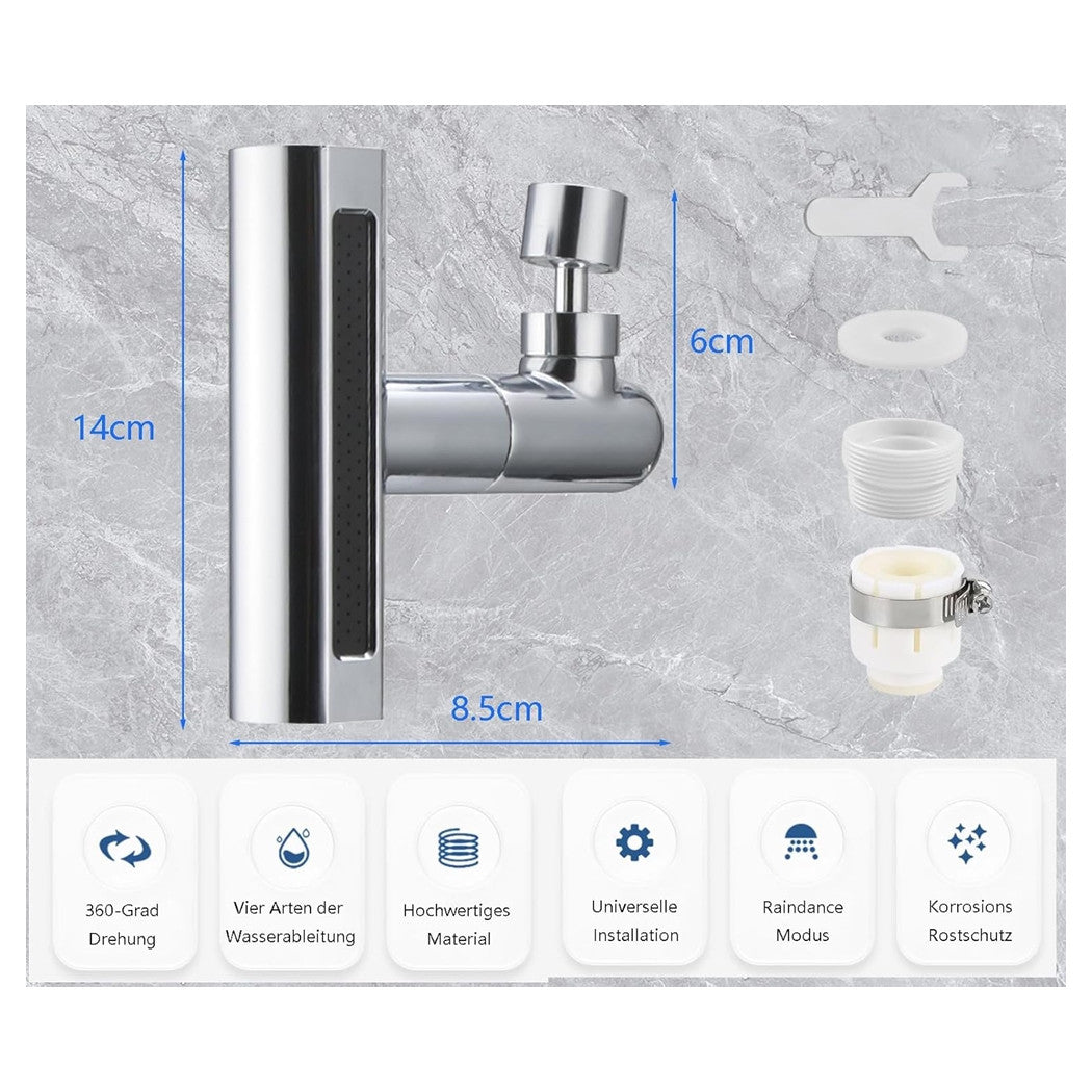 Trade Shop - Aeratore Per Rubinetto 4 In 1 Lavello Estensione Cascata Per Cucina Bagno Argento         