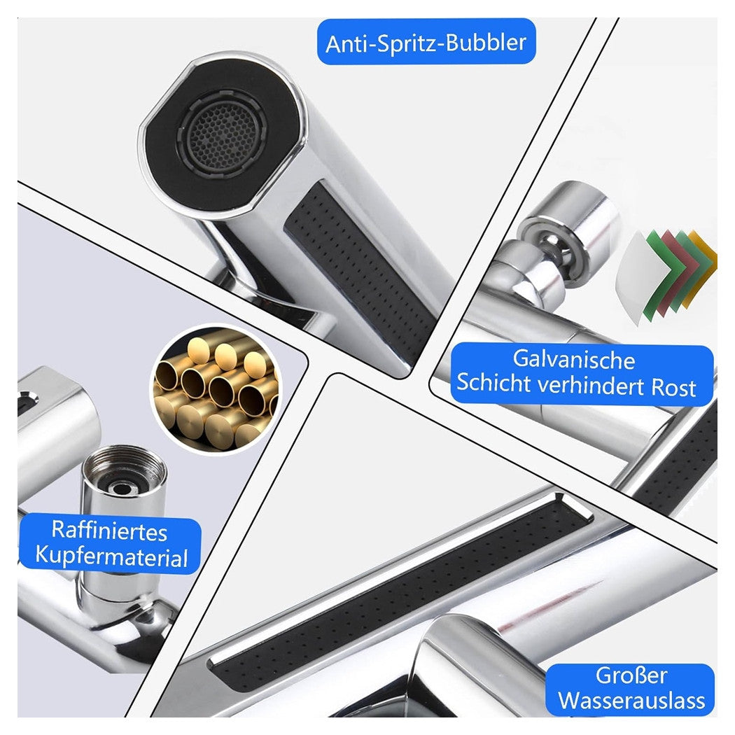 Trade Shop - Aeratore Per Rubinetto 4 In 1 Lavello Estensione Cascata Per Cucina Bagno Argento         