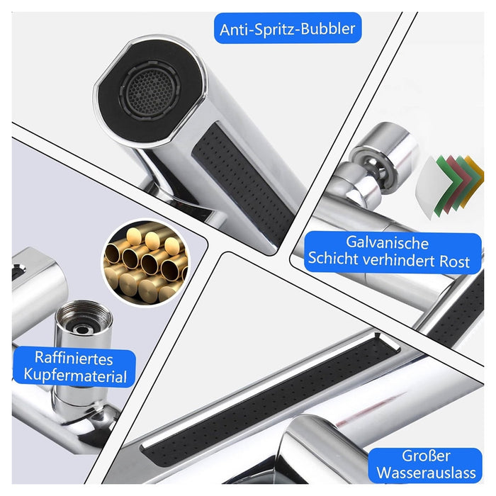 Trade Shop - Aeratore Per Rubinetto 4 In 1 Lavello Estensione Cascata Per Cucina Bagno Argento         