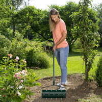 Aeratore manuale da 44cm con rullo per aerare prato e manico rimovibile da 128cm, Aerazione del prato Verde-Attrezzi da giardino