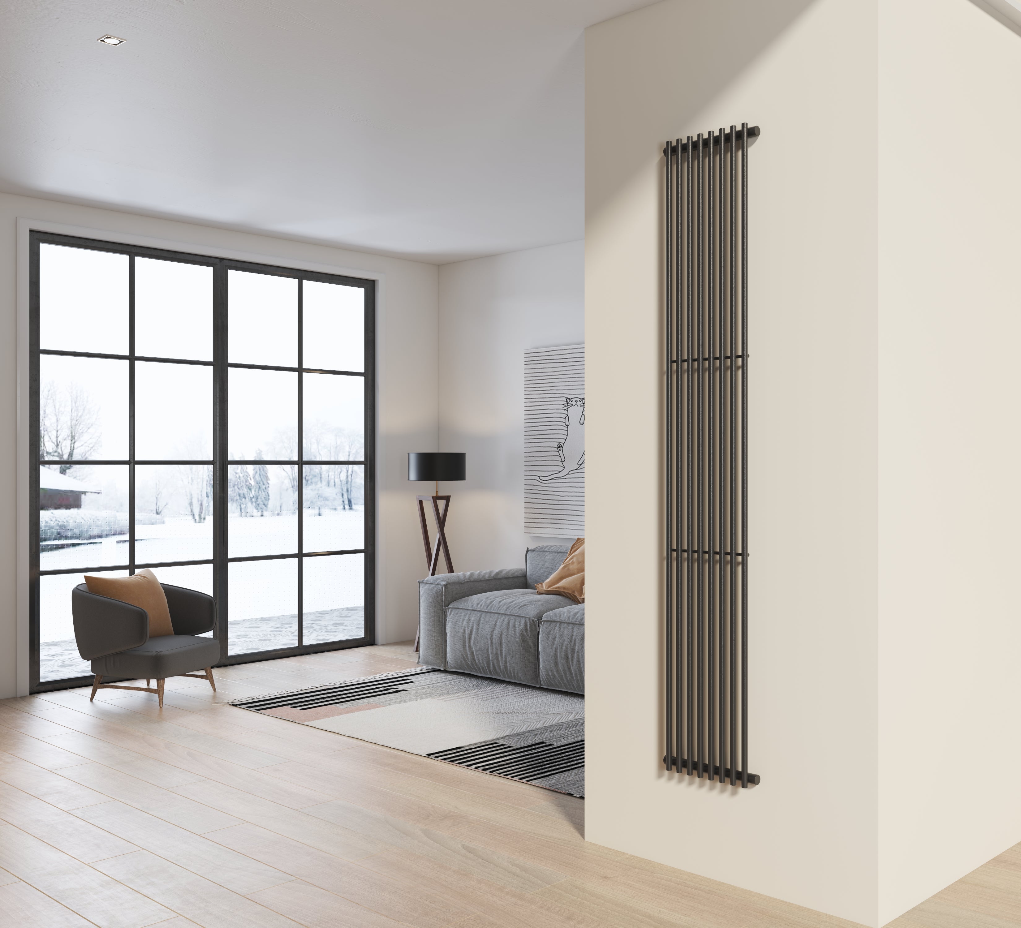 Radiatore design 200x34 cm (8 tubi) in acciaio grigio opaco a tubi tondi interasse verticale H200 PISA