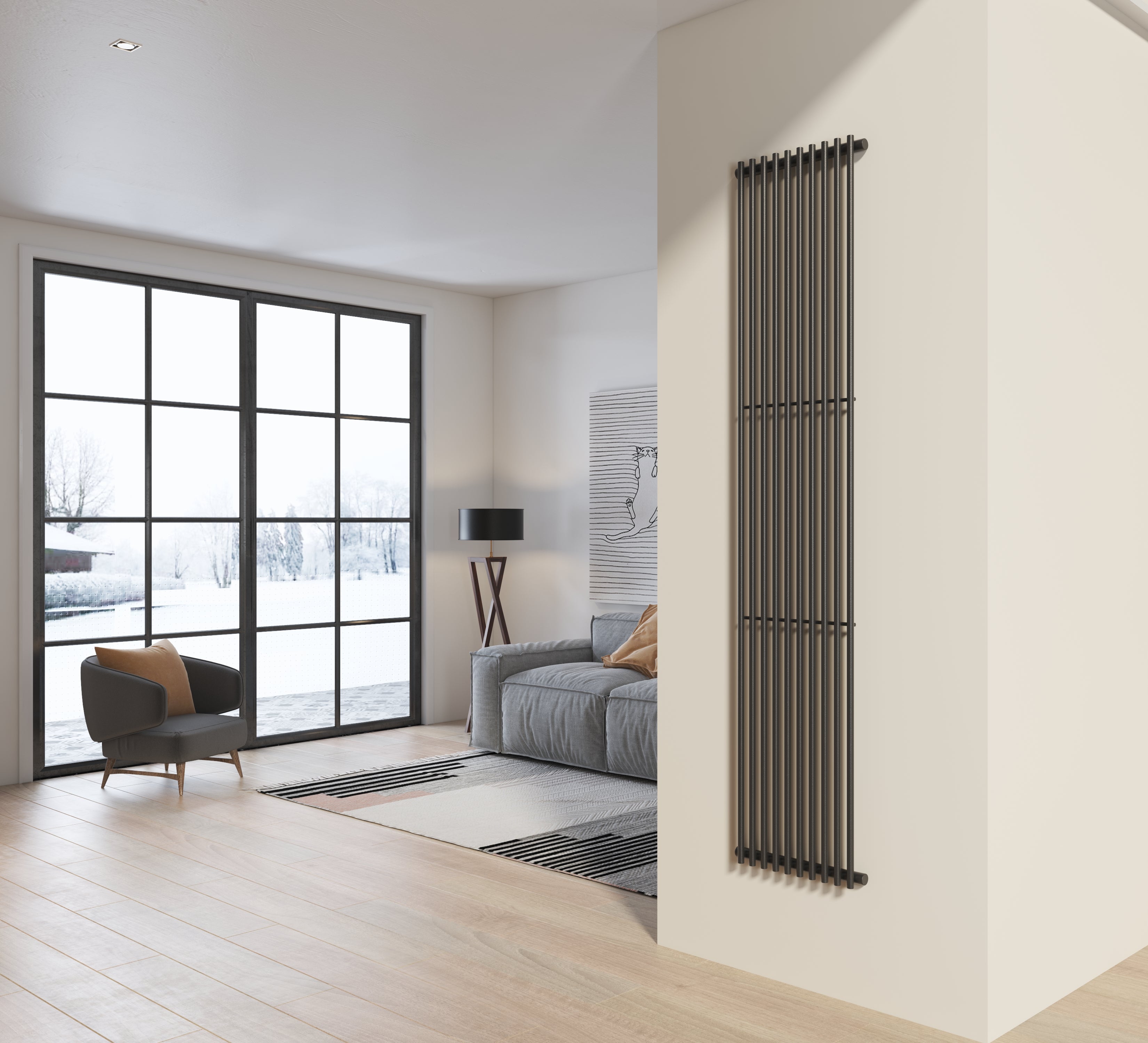 Radiatore design 200x42 cm (10 tubi) in acciaio grigio opaco a tubi tondi interasse verticale H200 PISA