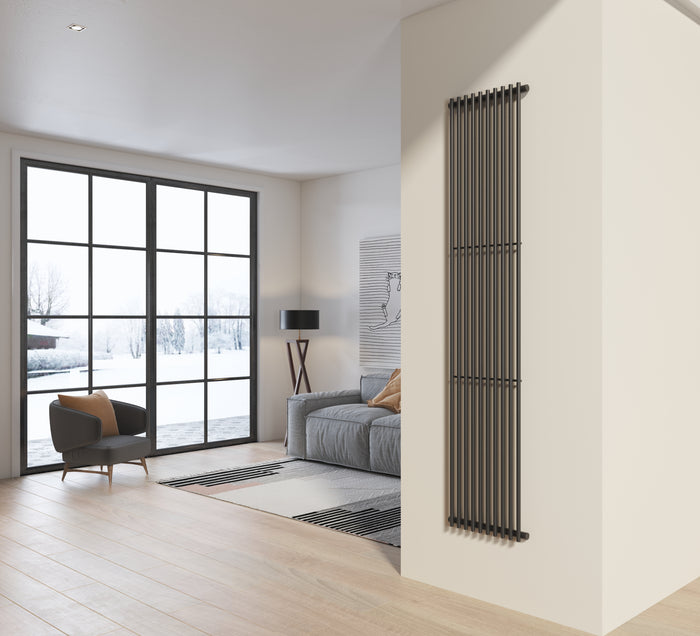 Radiatore design 200x42 cm (10 tubi) in acciaio grigio opaco a tubi tondi interasse verticale H200 PISA