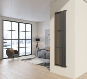 Radiatore design 200x50 cm (12 tubi) in acciaio grigio opaco a tubi tondi interasse verticale H200 PISA