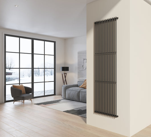 Radiatore design 200x58 cm (14 tubi) in acciaio grigio opaco a tubi tondi interasse verticale H200 PISA
