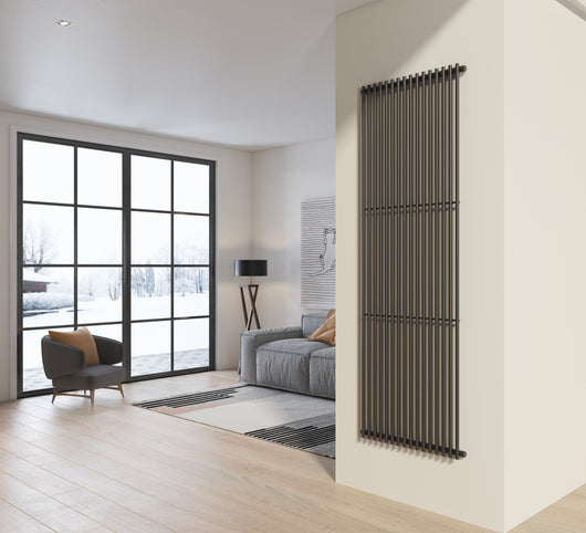 Radiatore design 200x66 cm (16 tubi) in acciaio grigio opaco a tubi tondi interasse verticale H200 PISA