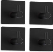 Set di 4 chiodi per asciugamani, chiodi per asciugamani, adesivi, non perforanti, acciaio inox nero 304, inox, asciugamani adesivi per bagno e cucina, quadrato