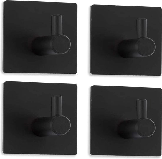 Set di 4 chiodi per asciugamani, chiodi per asciugamani, adesivi, non perforanti, acciaio inox nero 304, inox, asciugamani adesivi per bagno e cucina, quadrato