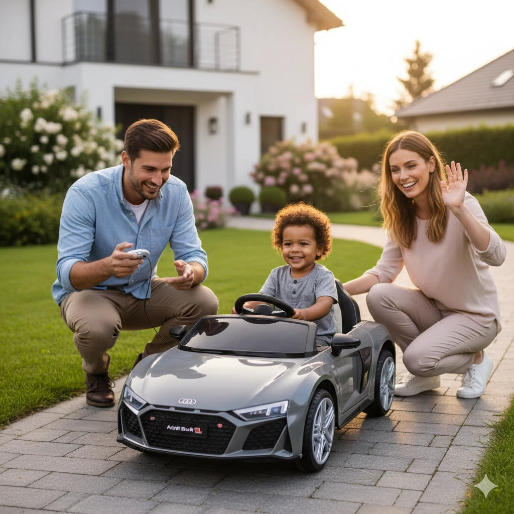 Macchina Elettrica per Bambini 12V Licenza Ufficiale Audi R8 New Spyder con Telecomando e Sedile in pelle Grigio