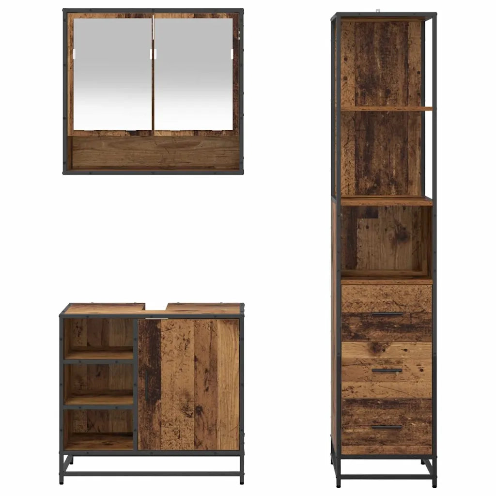 Set di mobili per il bagno con cassetto 3 pcs Legno vecchio 3402503