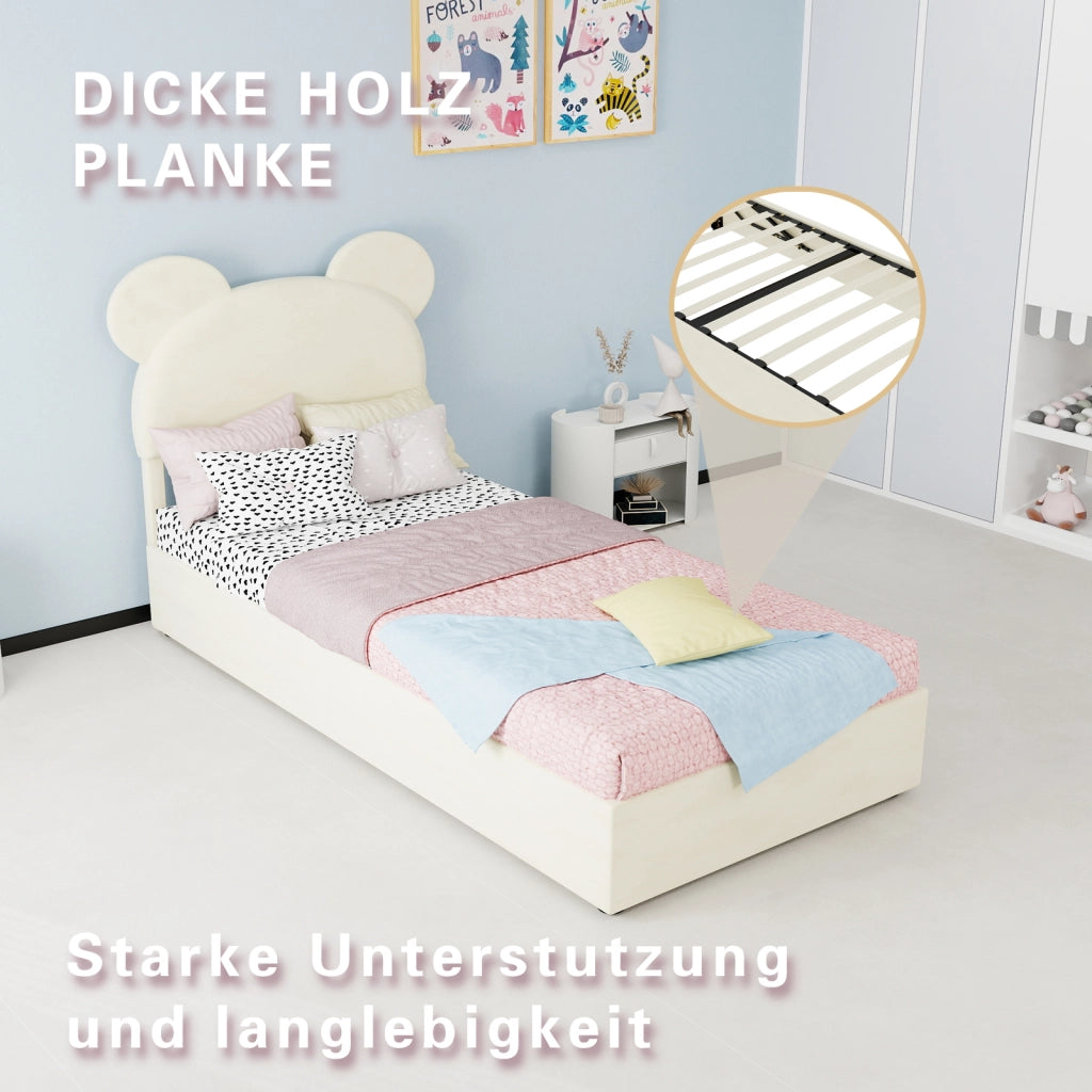 letto imbottito tessuto e metallo beige 90 x 200 cm