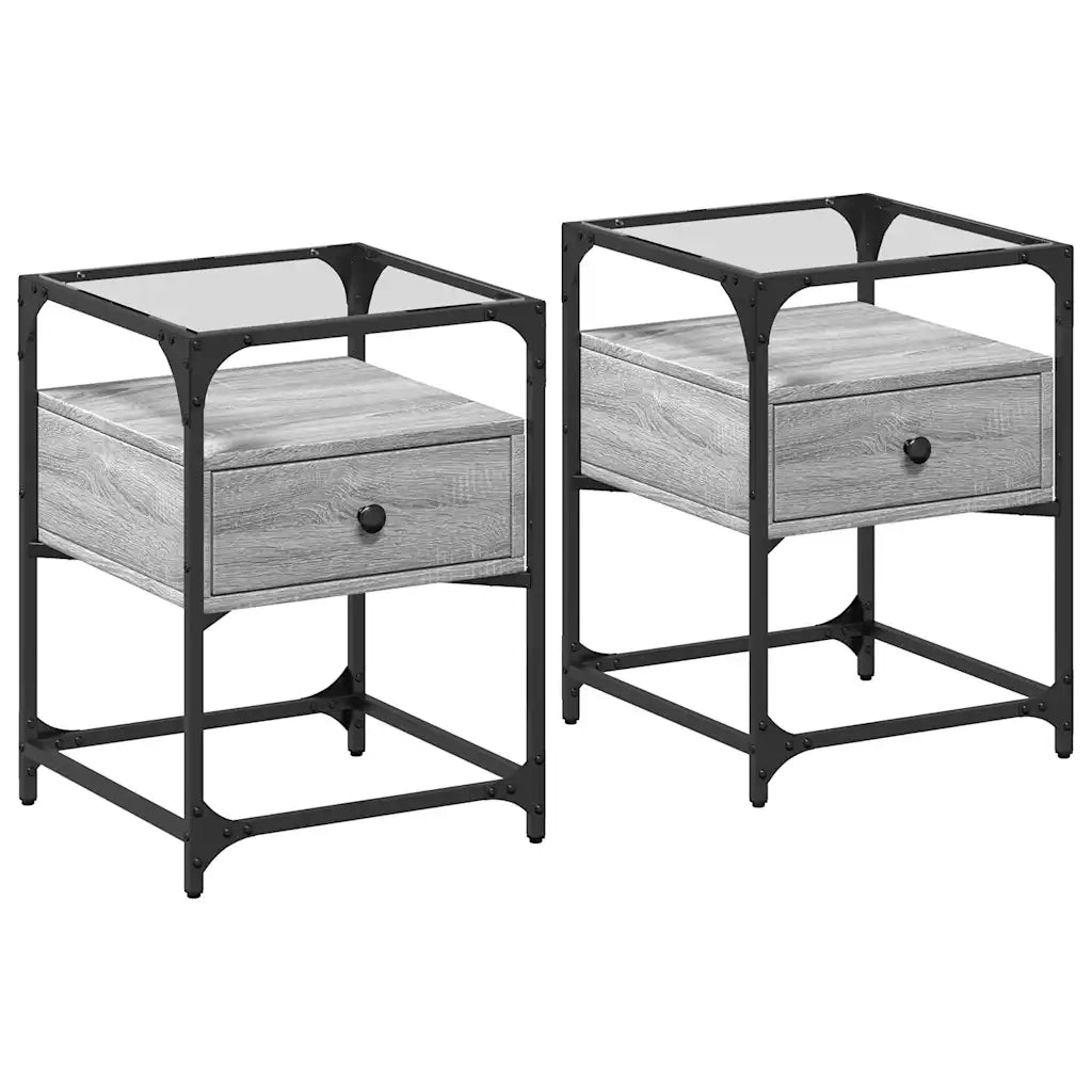 Comodini 2pz-Set di 2 Tavolino da notte Grigio Sonoma 40x40x55 cm in Legno Multistrato