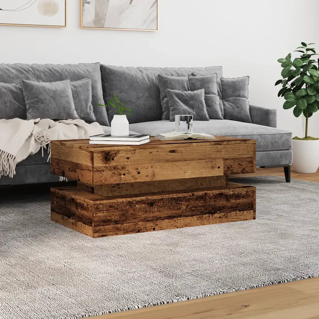 Tavolino da Salotto con Luci LED Legno Antico 90x50x40 cm 857718