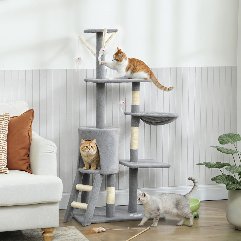 Tiragraffi per Gatti con Piattaforme e Cueva ¨C ZephMum ¨C Grigio 134 cm