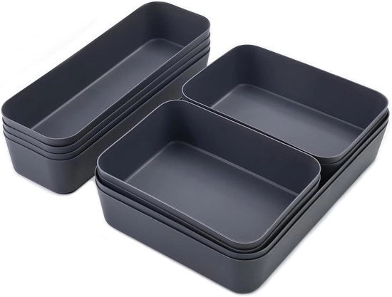 Set di Organizzazione per Cassetti 10 pezzi, Tavolo di Organizzazione con 3 Dimensioni, Spazio di Archiviazione in Plastica per Trucco, Cucina, Bagno, Organizzatore di Cassetto, Spazio di Archiviazione Ufficio