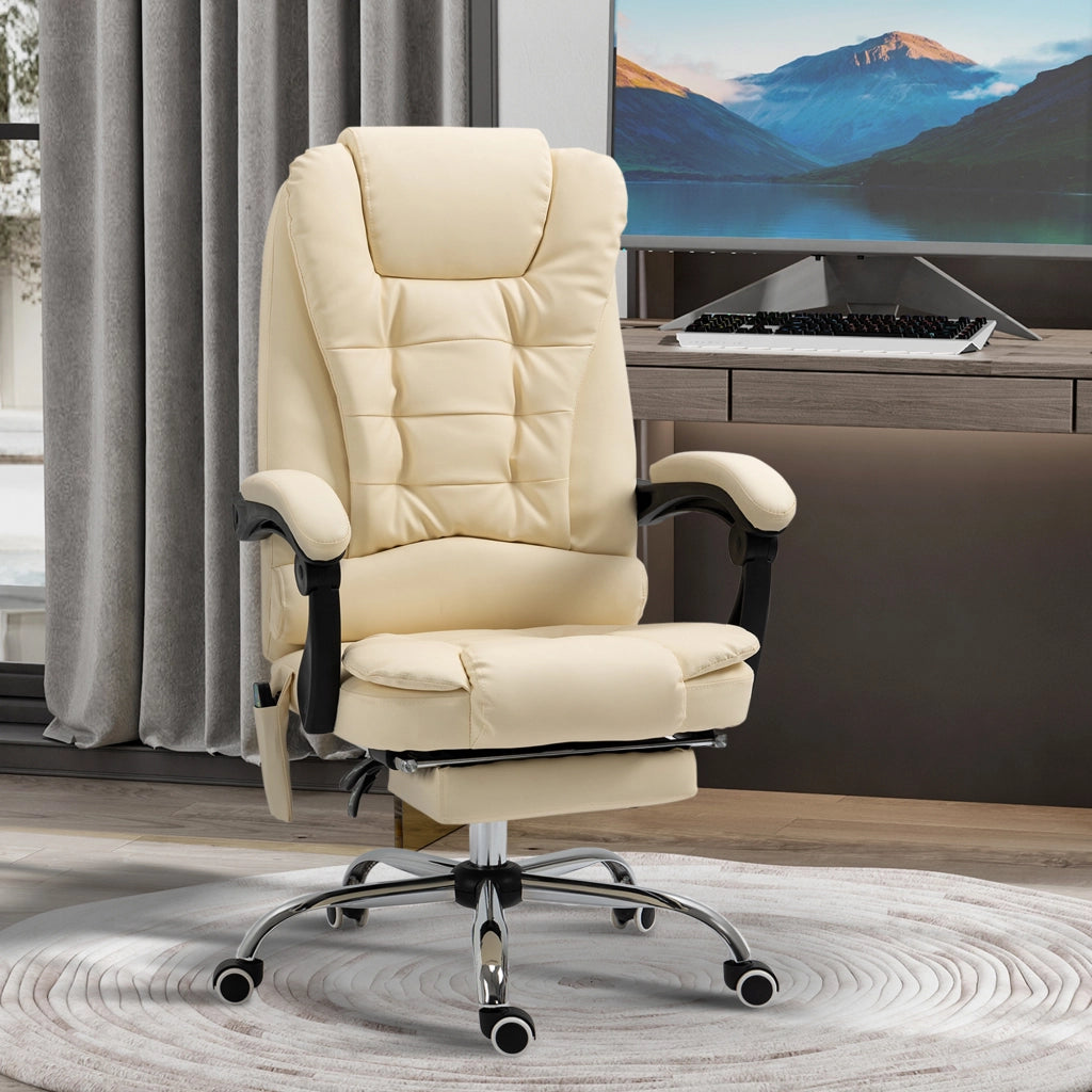EasyComfort Poltrona Massaggiante Ergonomica ad Altezza Regolabile con 6 Punti Vibranti, 65x160x104 cm, Crema