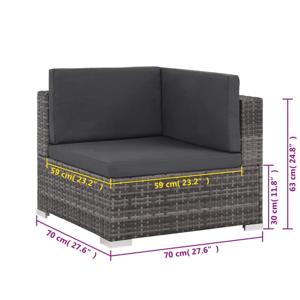 Set da Giardino 6 pz | Set Salotto da Giardino con Cuscini in Polyrattan Grigio