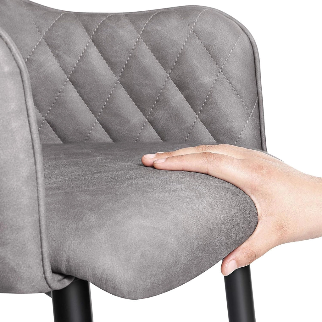SONGMICS Set di 2 Sedia da Pranzo, Poltroncina, Sedia Imbottita con Braccioli, Rivestimento in PU con Effetto Vintage, per Sala da Pranzo Soggiorno Camera da Letto, Grigio LDC085G02